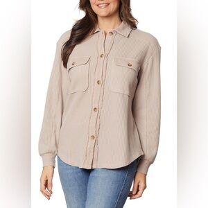 NWT Briggs Women's Tan Waffle Button-Down Shirt size L